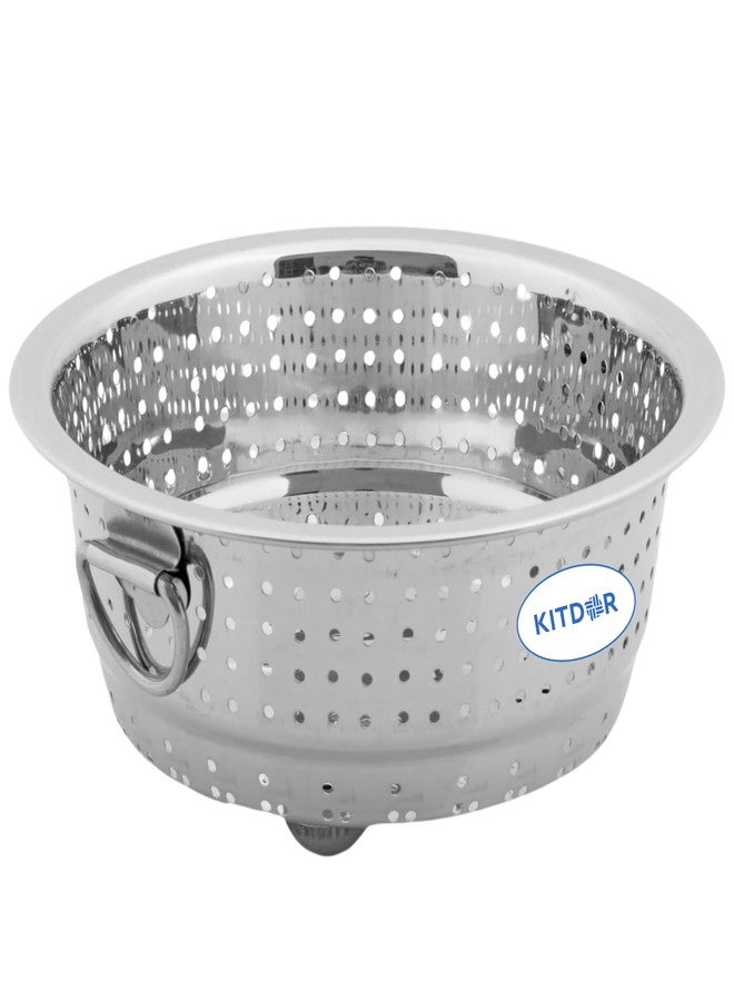 Kitdor Stainless Steel Rice Strainer for Kitchen (Small) | Steel Colander for Washing Vegetables, Fruits, Rice, Pulses, Noodles and Pasta (1, with Stand and Handles, Small) - Image 3